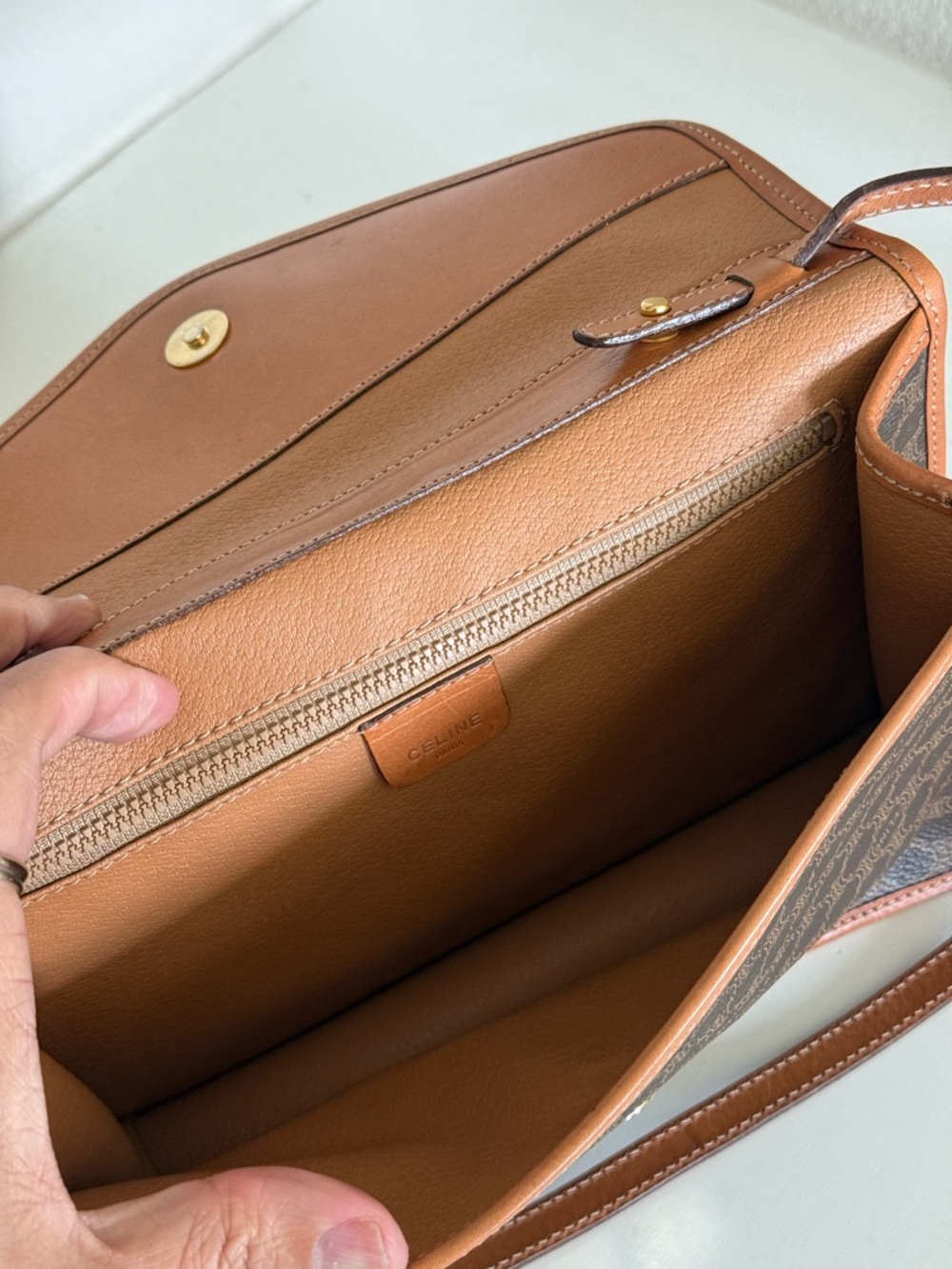 Celine Brown Macadam Canvas Messenger Bag with Tan Leather Trim - Picture 11 of 14